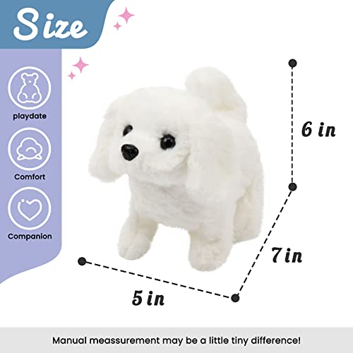 Hopearl Walking Dog Bichon Interactive Electronic Pet Plush Toy Puppy Woof and Moving Animated Nodding Head Gifts for Toddlers Birthday, White, 7'' - style: Dog-White
