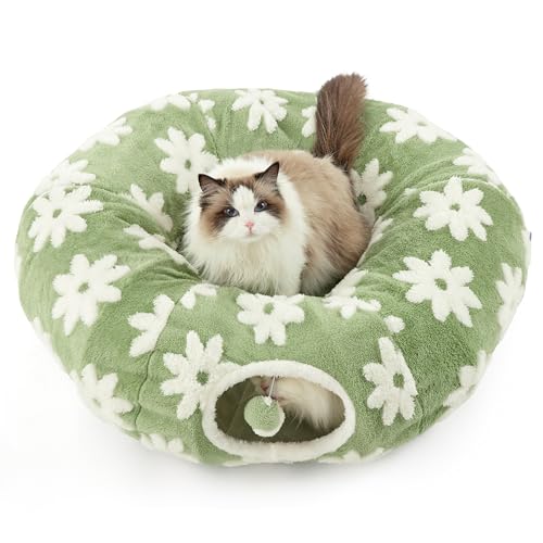 Lesure Donut Cute Jacquard Cat Tunnel Bed Kitten Toys for Puppy Bunny - color: Flower Garden Green, size: Standard (33.5"L x 33.5"W x 10"H)