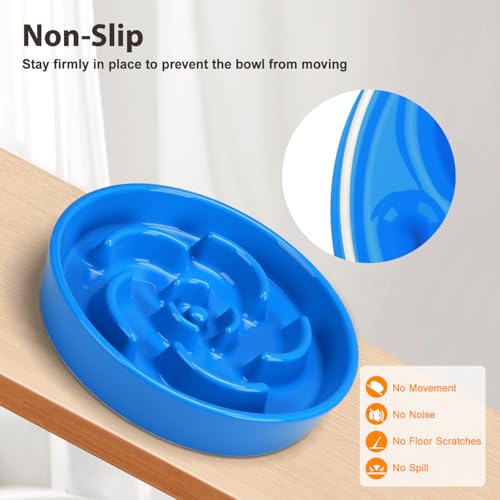Ceramic Slow Feeder Dog Bowl, 2 Cups Maze Puzzle Dish to Slow Down Eating - color: Flower - Blue