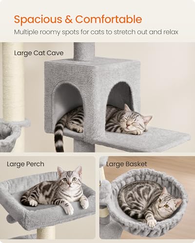 Feandrea Cat Tree, 68.5-in Tall Cat Tower, Multi-Level Condo, Dove Gray - color: Dove Gray