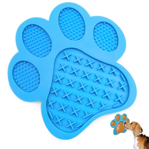 Dog Lick Pad, Dog Feeding Mats Slow Eating Pet Mat with Super Suction for Dogs Licking Peanut Butter, Pet Bathing, Grooming Training - color: Ocean Blue