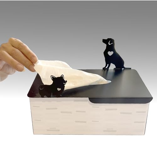 Lily’s Home Playful Dogs with Hearts Cutout, Pet Theme Veterinarian Office Dog Lover Gift Decorative Metal Rectangular Tissue Box Cover, Matte Black, Steel - color: Dogs
