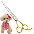 Professional Dog Grooming Scissors Straight 7" Pet Grooming Shears for Cutting Small Dogs Cat Thick Hair Japan 440C Stainless Steel Right Handed(7 in Straight, Gold) - size: 7 inch, style: Straight