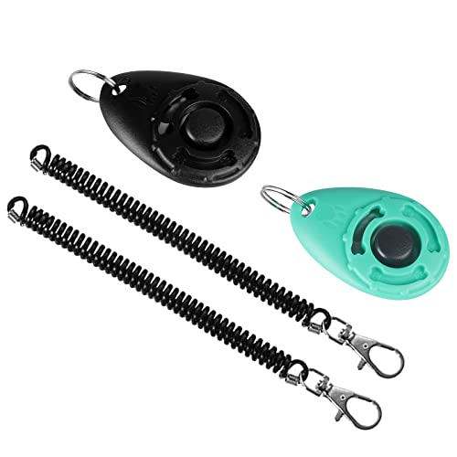 Diyife Dog Clicker for Training, 2 Pack Training Clicker with Wrist Strap - color: Black and Water Lake Blue