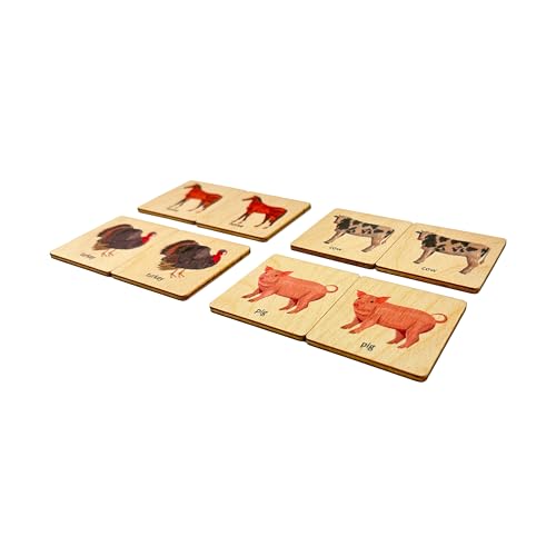 Montessori Wooden Farm Animals Memory Game, Montessori Animals Matching Cards, First Birthday Gift, Animals Matching Puzzle, 1 2 3 4 Year Old Gift, Aktivity For Kids Nephew Gift (4.5x4.5cm) - size: 1.8x1.8"(4.5x4.5cm), style: Farm Animals