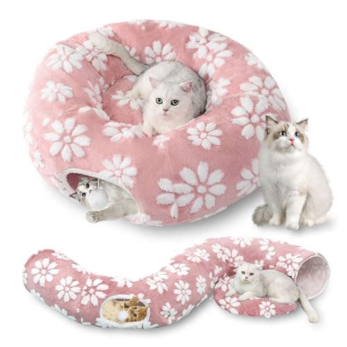 Cute Round Cat Tunnel for Indoor Cats, Pink - color: Pink Flower, size: Round