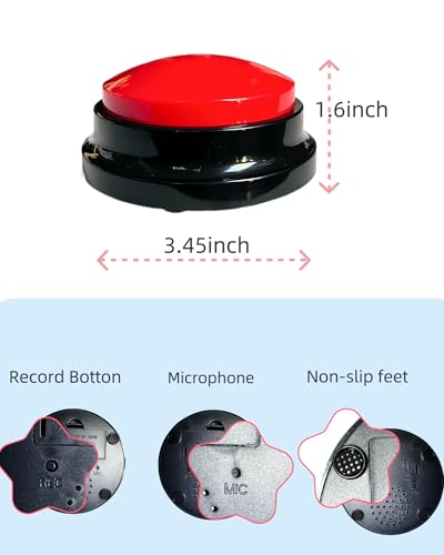Dog Talk Buttons Voice Recording Button for Communication and Pet Training 30-Second Record & Playback Talking Button for Study, Office, Family, and Kids (red, one) - color: red
