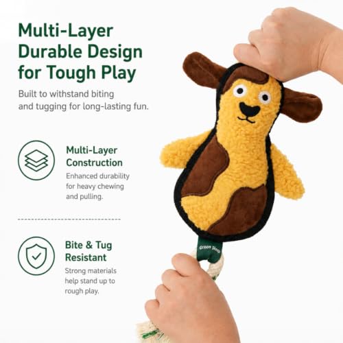 Green Sheep Squeaky Plush Dog Toy, Interactive Rope Toy with Recycled Materials for Tug, Fetch and Play, Medium to Large Dogs, Chew Toy, Goat - color: Goat