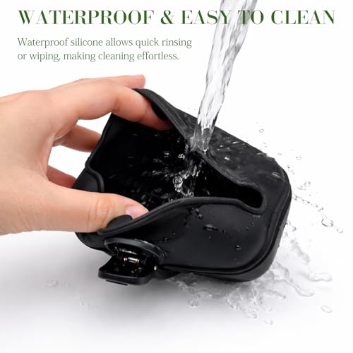 Black Silicone Dog Treat Pouch, Portable Pet Training Snack Bag with Magnetic Closure and Waist Clip for Dog Walking