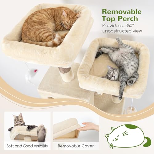 Globlazer F71 Cat Tree Tall, 71in Cat Tower for Indoor Cats, Beige - color: Beige