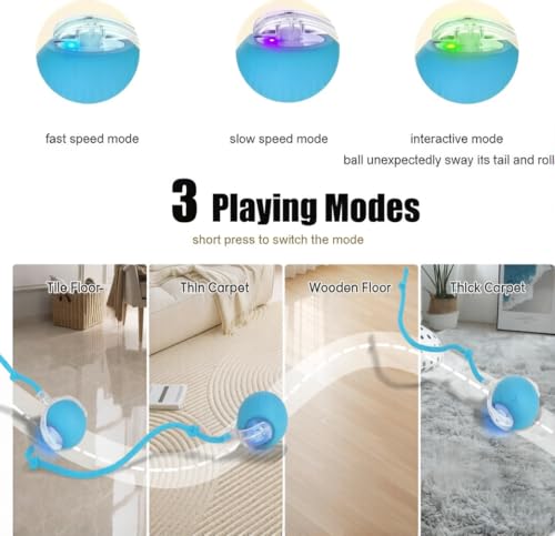 Interactive Dog Cat Toy Ball, Upgraded Rechargable Smart Automatic Rolling Pet Ball with Tail, Fast Moving Toy for Bored Indoor Kitty Puppy- Blue - color: Blue