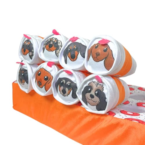 Patchwork Pet Too Much Caffween by The Weens, Interactive Dog Toy, 8 Squeaky Plush Coffee Cups with Memory Foam Base, 17 x 8.5 inch