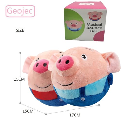 【2PCS】Interactive Dog Toys,Active Moving Pet Plush Toy with Recording & Music Modes,Jumping Squeaky Song shaking Interactive Dog Ball,Dog Toys to Keep Them Busy,Replaceable Coat (Blue Pig + Red Pig) - color: Smile-Blue Pig