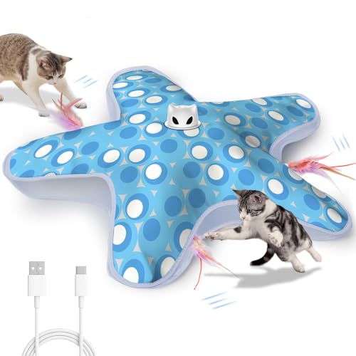 Interactive Cat Toys for Indoor Cats with Moving Concealed Feathers - color: Blue White