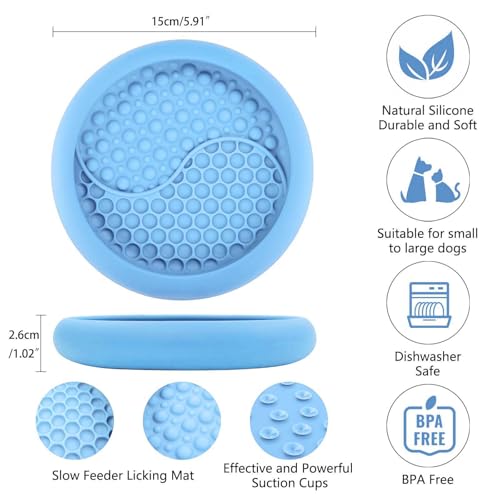 Dog Lick Bowl, Non-Slip Lick Mat Slow Feeder for Dogs & Cats - color: Light Blue, size: Small