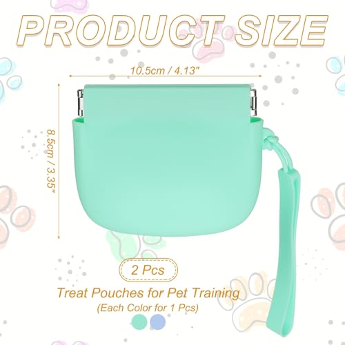Silicone Dog Treat Pouch, Auto Closure, Pocket Size, Portable Walking Bag for Dog and Cat 4x3 Inch (Green/Blue, 2Pcs), Intended for Pet Travel/Training/Walking - color: Green/Blue