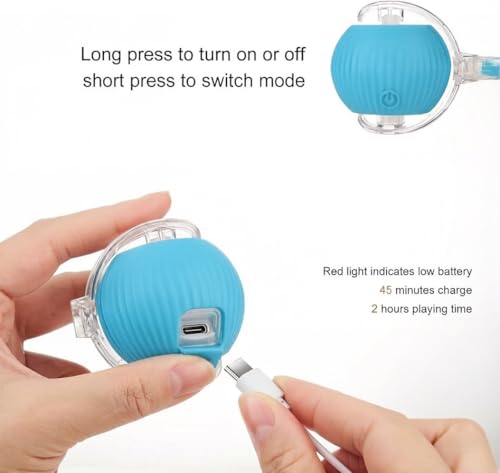 Interactive Dog Cat Toy Ball, Upgraded Rechargable Smart Automatic Rolling Pet Ball with Tail, Fast Moving Toy for Bored Indoor Kitty Puppy- Blue - color: Blue