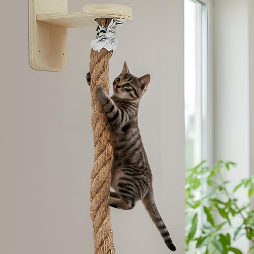 Weysat 2" x 4.92 ft Cat Climbing Rope with 2 Platform, Wood, Regular - color: Wood, style: Classic