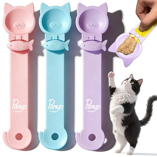 3 Pack Lickable Cat Treat Spoons - Cat Strip Feeder & Squeeze Dispenser, Protective Cats Squeeze Treat Spoon for Liquid Puree & Wet Food, Easy to Clean Pet Food Spoon (Cat Smile Style) - color: Cat Smile Style