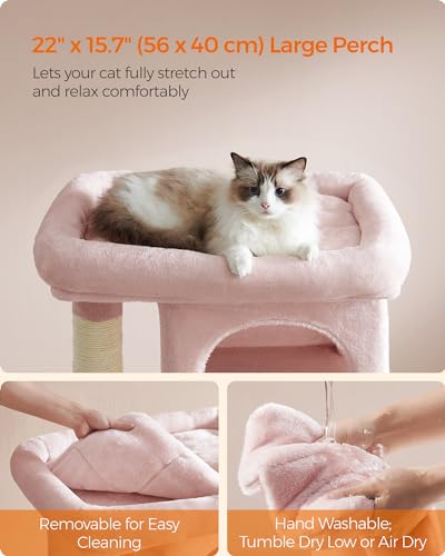 Feandrea Cat Tree, 33.1-Inch Cute Cat Tower, Plush Kitten Condo, Jelly Pink - color: Jelly Pink, size: L (23.6"L x 15.7"W x 33.1"H)