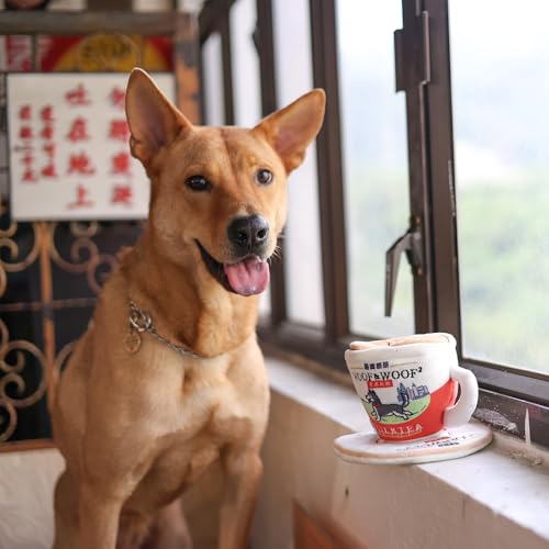 HK Milk Tea Nose-Work Squeaky Dog Toy - Durable Cute & Soft 2-in-1 Cup & Plate for Interactive Play, Big Pocket to Hide Treats for Puzzle Fun, Paper Crinkle Sound, Small Medium Large Dogs