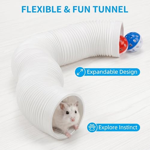 1 Pack Ferret Tubes & Tunnels with 4 Bell Balls, 3.9 in Wide, White - color: White, size: 1PCS
