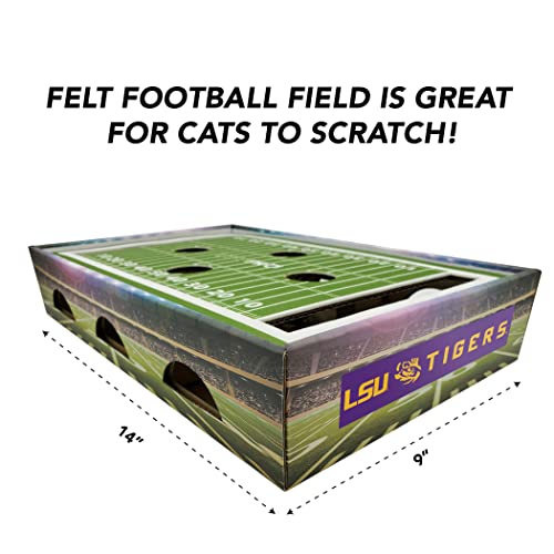 Pets First NCAA LSU Tigers Cat Scratcher Box, Game Day Cat Toy, NCAA Football Field Designed Cat Scratcher and Lounge, Stimulating Cat Game - color: LSU Tigers