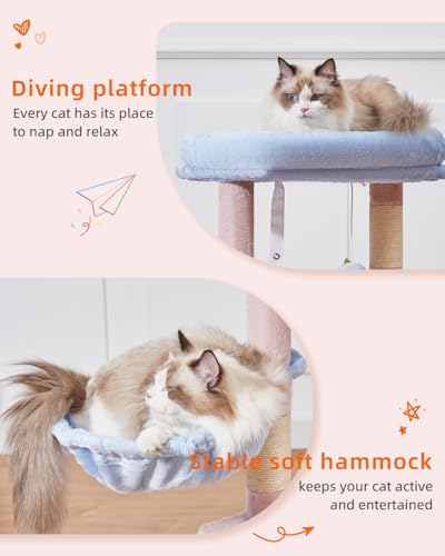 Taoqimiao Cat Tree, 38.5In Cat Tower for Indoor Cats, Suitable for Kittens - color: Pink and Blue, size: 38.5 Inches