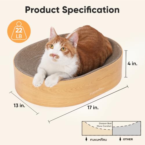 FUKUMARU Cardboard Cat Scratcher Bed, 2-in-1 Oval Cat Scratch Pad - color: Wood