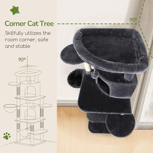 Globlazer 66in Corner Cat Tree Tower for Indoor Large Cats, C66, Dark Grey - color: Dark Gray, size: 66inch
