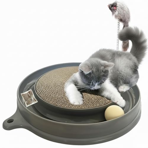 AUOON Cat Scratcher Toy with Ball Track for Indoor Cats and Kittens, Gray - color: Gray