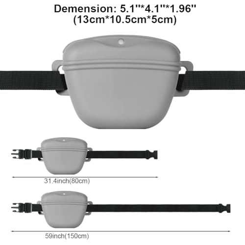 AOMIG Dog Treat Pouch with Training Clicker, 1.67 Cup Silicone Dog Treat Bag with Stronger Magnetic Closure, Portable Pouches for Pet Training Walking Premium Fanny Pack with Waist Belt(Grey) - color: Grey