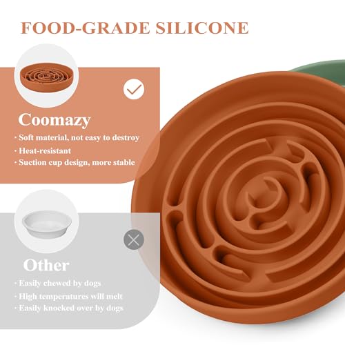 Coomazy Slow Feeder Dog Bowls, Silicone Dog Bowl with Suction Cups - color: Orange, size: L