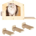 Cat Shelves with 3 Steps Scratching Post and Hammock Bed - Wall Mounted Climbing Condo for Indoor Cats (Wood)