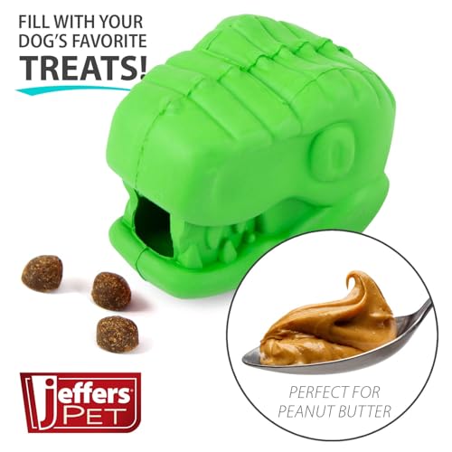 Jeffers Pet Natural Rubber Dog Chew Toy – T-rex Shape, Medium - Treat Dispensing, Vanilla Scent, Durable, Non-Toxic, Dishwasher Safe, Interactive Fetch & Tug Toy, Dental Play - Perfect for Training - color: Green, size: Medium