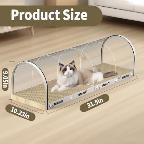 3 Function in 1 Cardboard Cat Scratcher Board, 31.5 in Cat Scratcher House, Cat Scratchers for Indoor Cats, Arched Cats Scratch Pad As Cat Bed, Cat Tunnel for Sleep, Grind Claws (White) - color: White