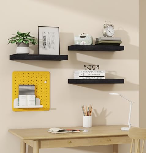 Vervida® Black Rustic Floating Wall Shelves 15in Set of 3 Hidden - color: Black, size: 15x6.8 (3Pcs)