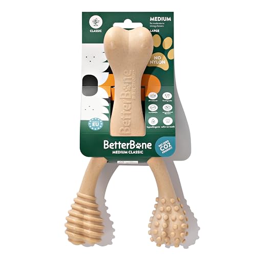 BetterBone Moderate Density Veggie-Scented Dog Chew Toy, Large, Plant-Based Wishbone Dental Enrichment Toy for Chewers Over 60 lbs - size: Large
