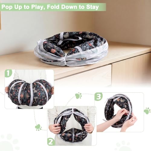 Glittme S-Shape Cat Tunnel, Foldable Cat Tunnels for Indoor Cats - color: Black Floral Butterfly