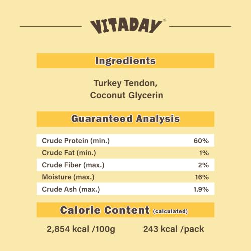 VITADAY Turkey Tendon for Dogs, USA-Sourced, Strips, 3 oz, Pack of 5 - size: 3 Ounce (Pack of 5)