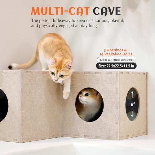 PETKARAY Cat Tunnel, Original Cat Hideaway Cave for Indoor Cats, Large Kitten Play Tubes and Tunnels, Soft Felt Cat Toy with Interactive Peek Hole, Beige L Shape - color: Beige, size: L-shape Tunnel