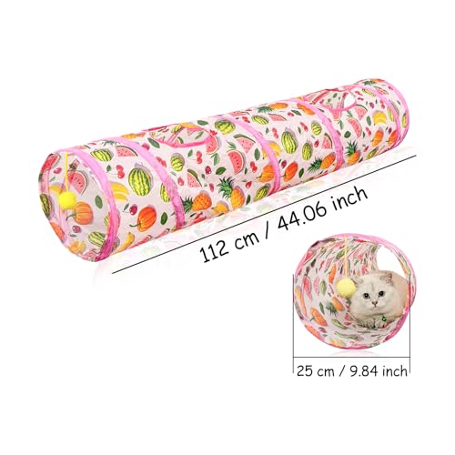 Andiker Cat Tunnel for Indoor Cats, 45" Long Rainbow Collapsible Kitten Tube with a Fun Ball and 2 Holes Cat Play Tunnel, Rabbit Tunnel for Kittens Exercising Hiding Training and Running (Pink) - color: Pink