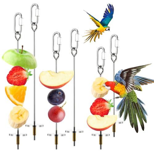 Weewooday 3 Pcs Bird Cage Food Holder Parrot Fruit Vegetable Skewer Stainless Steel Stick Feeder Bird Treats Skewer Parakeet Cockatoo Cockatiel Cage Treating Tool Small Animal Hanging Foraging Toys