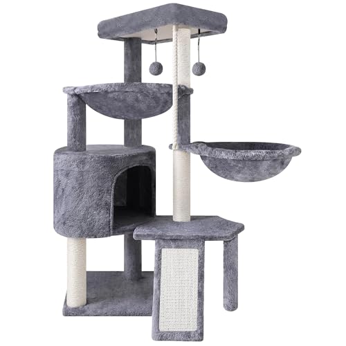 Three Layer Cat Tree with Cat Condo and Two Hammocks,Grey - color: Grey, size: Small