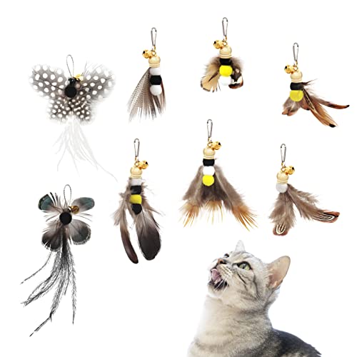 SONGWAY Cat Toy Wand Replacement - 8 Pieces Insect Cat Toys, Cat Feather Toy Refills, Cat Teaser Wand Attachments, Interactive Cat Toys for Indoor Cats - size: Insect