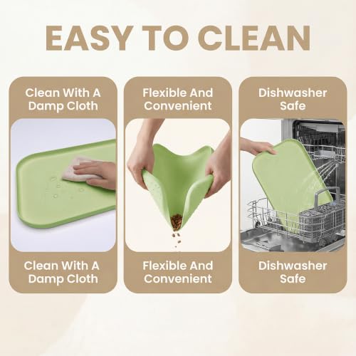 BLESWIN Non-Slip Silicone Dog Food Mat for Food and Water, 18" x 12" Raised Edge Pet Feeding Mat - Waterproof Dog Bowl Mat Easy Clean for Floor Protector,Light Green - color: Light Green, size: 45 x 30 cm