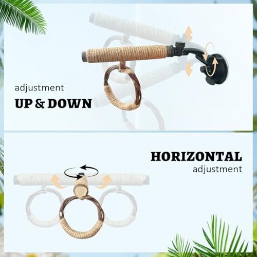 La La Pet Suction Cup Bird Perch Swing and Ring Set Sucker Bird Standing Rack Multifunctional Wooden Parrot Toy for Small and Medium Birds Cockatiel Parakeet Lovebirds Large
