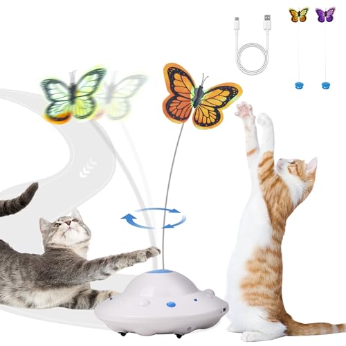Pet Prime Self Moving Cat Toy for Indoor Cats, Electronic Cat Butterfly Interactive Automatic Rechargeable Toy for Kitten Chasing with LED Light