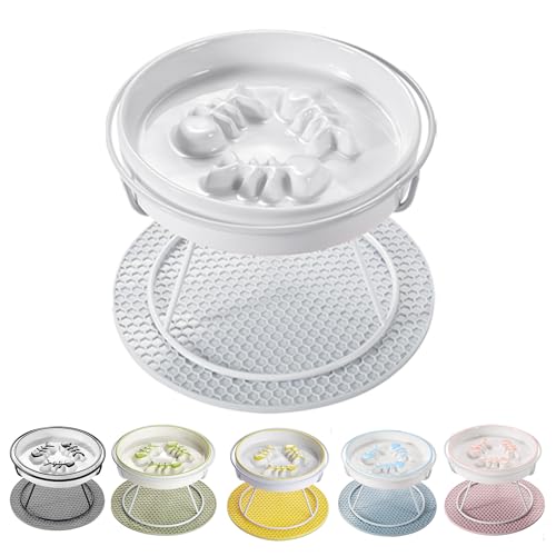 Ceramic Elevated Slow Feeder Cat Bowl, Anti Vomit, Removable Dish, White - color: White