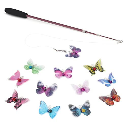 SONGWAY Cat Butterfly Toys - 13 Pieces Cat Toy Set with Retractable Wand and Butterfly Toy Replacement with Bell, Interactive Toys for Indoor Cats Kittens - size: Butterfly Cat Wand Toys 10 Pieces